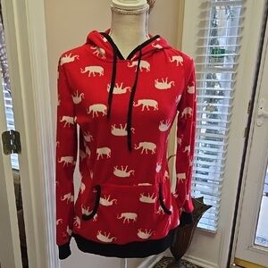 GOODNIGHT KISS red black white Elephant Print fleece Hoodie Medium Excellent